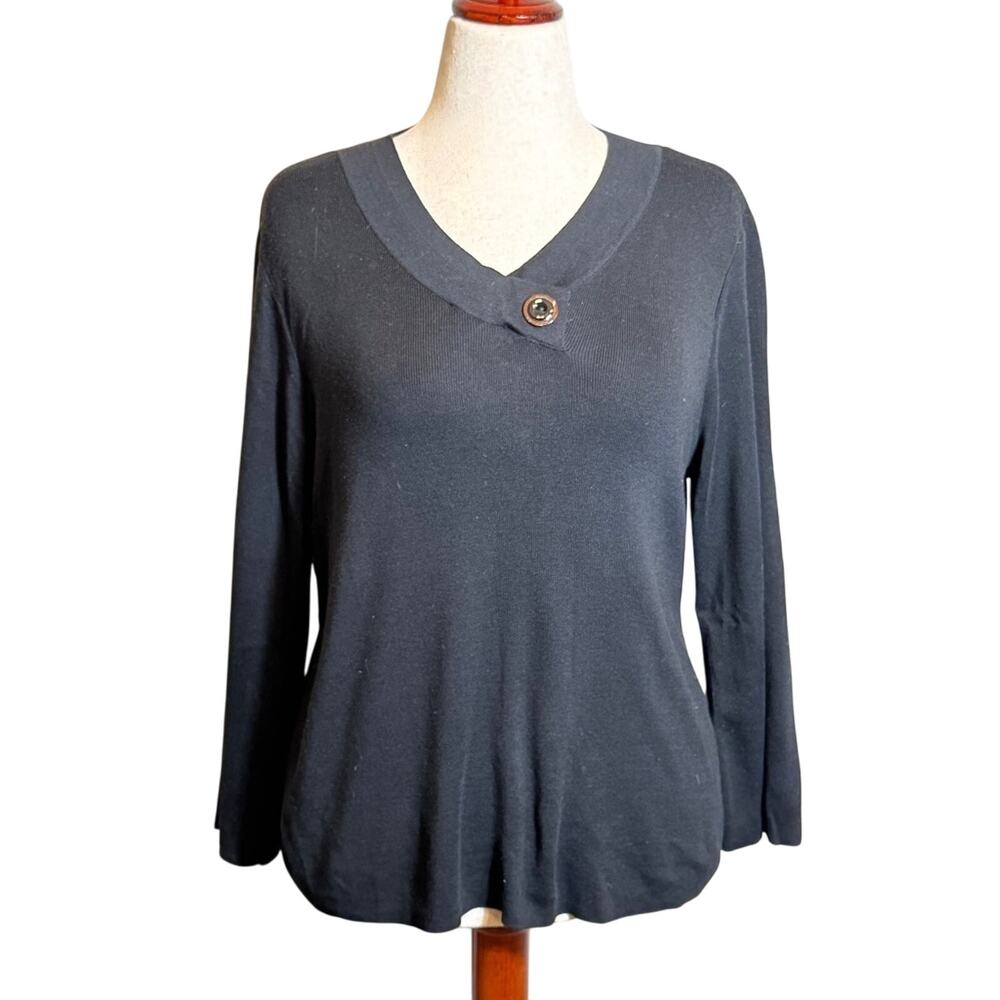 Habitat sweater black v neck long sleeve loose fit lightweight knit top Sz Med